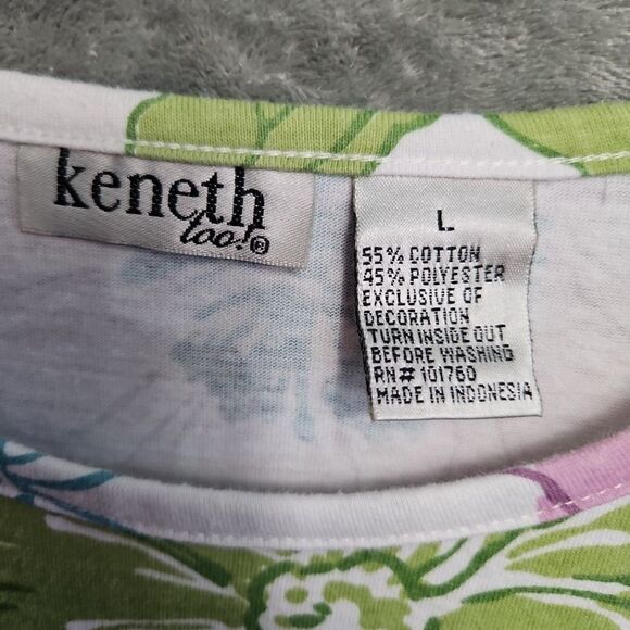 Kenneth Too Women’s Sz Lg Top Purple Green Floral Cotton Blend - Picture 2 of 9